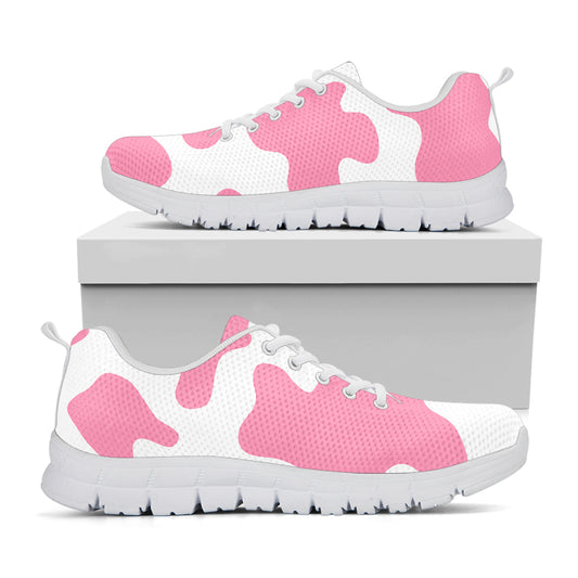Pastel Pink And White Cow Print White Running Shoes