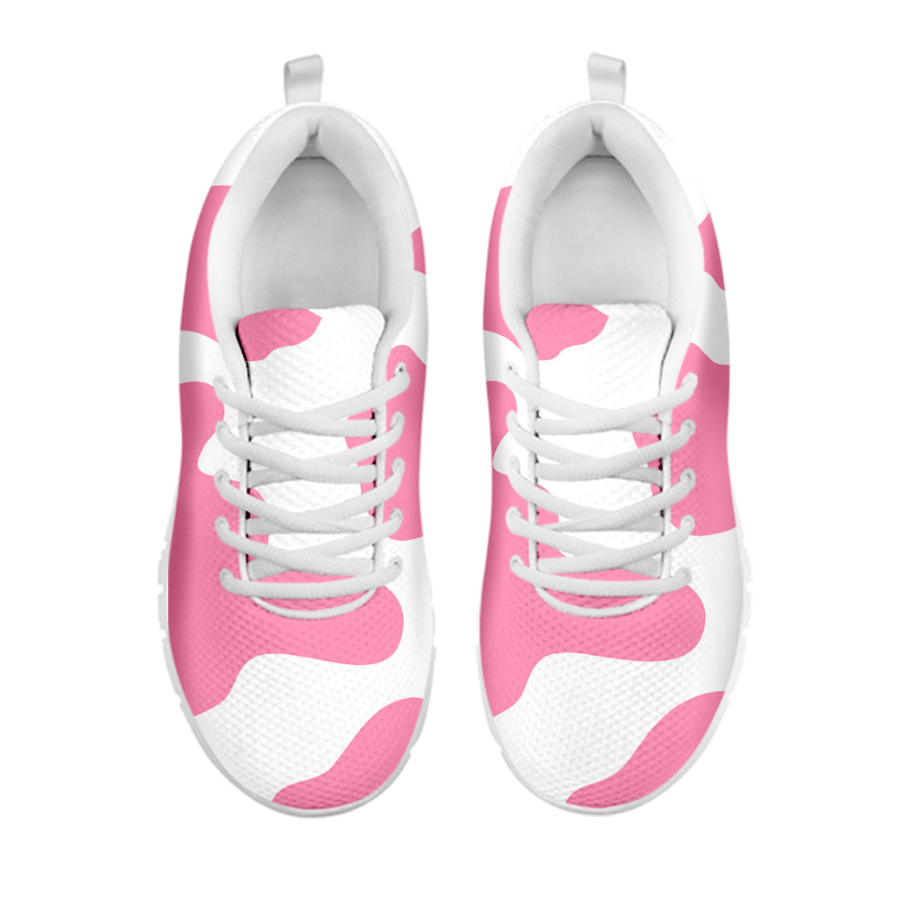 Pastel Pink And White Cow Print White Running Shoes