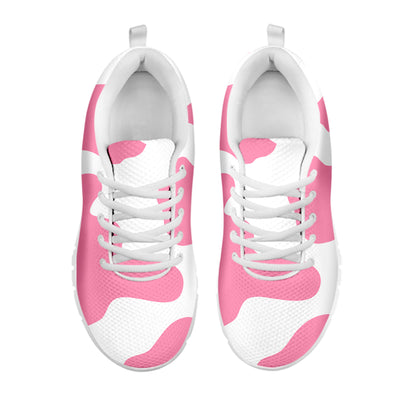 Pastel Pink And White Cow Print White Running Shoes