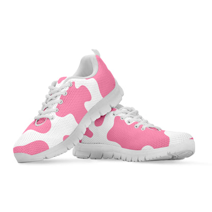 Pastel Pink And White Cow Print White Running Shoes