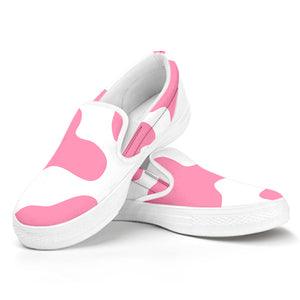 Pastel Pink And White Cow Print White Slip On Sneakers