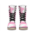 Pastel Pink And White Cow Print Winter Boots