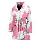 Pastel Pink And White Cow Print Women's Bathrobe
