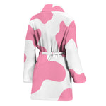 Pastel Pink And White Cow Print Women's Bathrobe