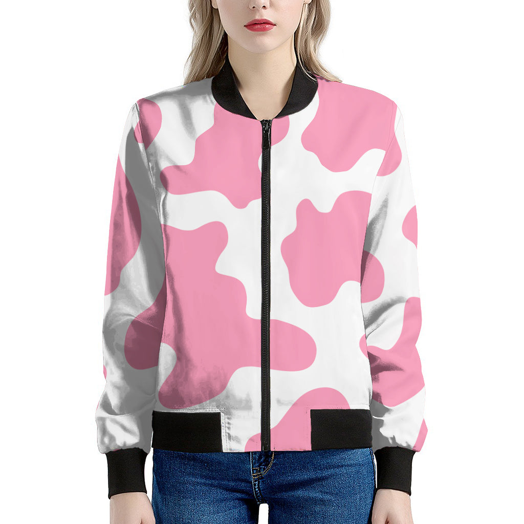 Pastel Pink And White Cow Print Women's Bomber Jacket – GearFrost