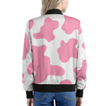 Pastel Pink And White Cow Print Women's Bomber Jacket