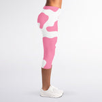 Pastel Pink And White Cow Print Women's Capri Leggings