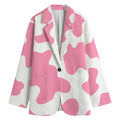 Pastel Pink And White Cow Print Women's Cotton Blazer