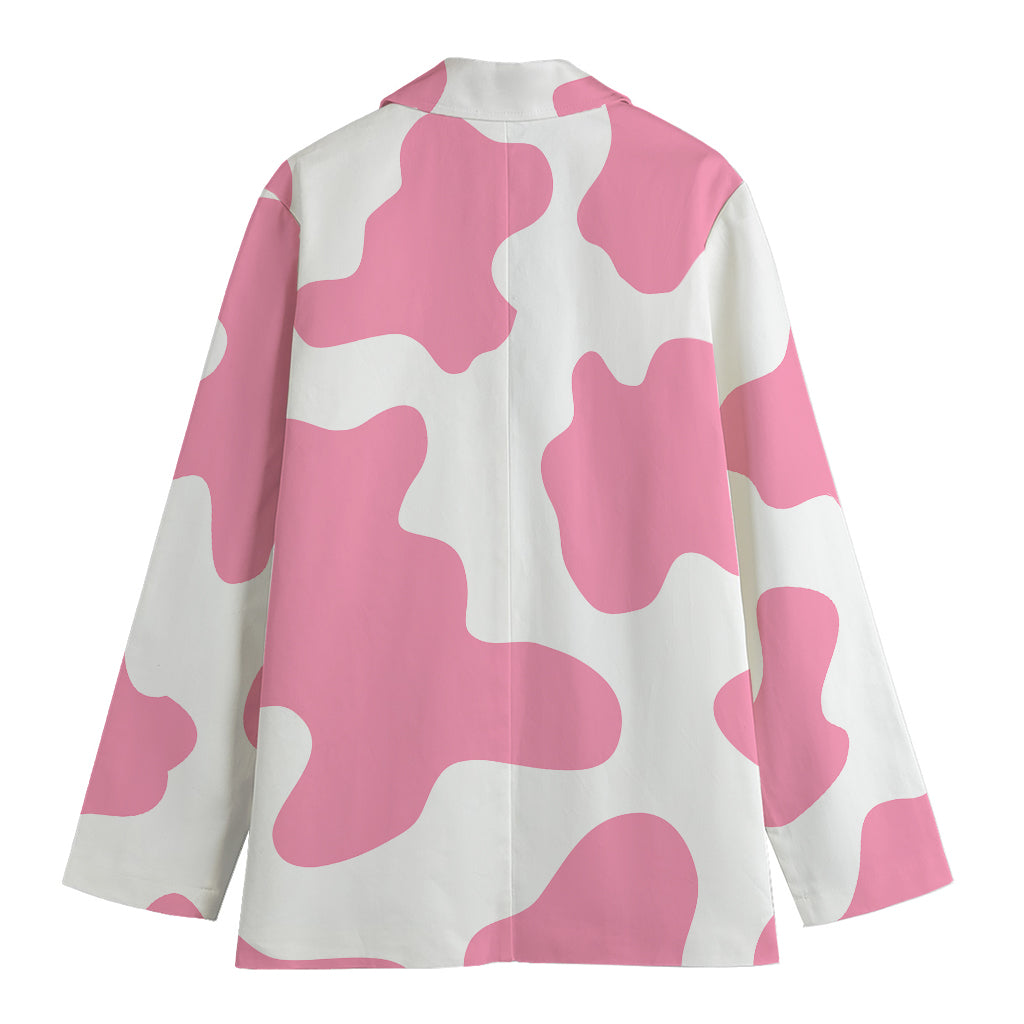 Pastel Pink And White Cow Print Women's Cotton Blazer
