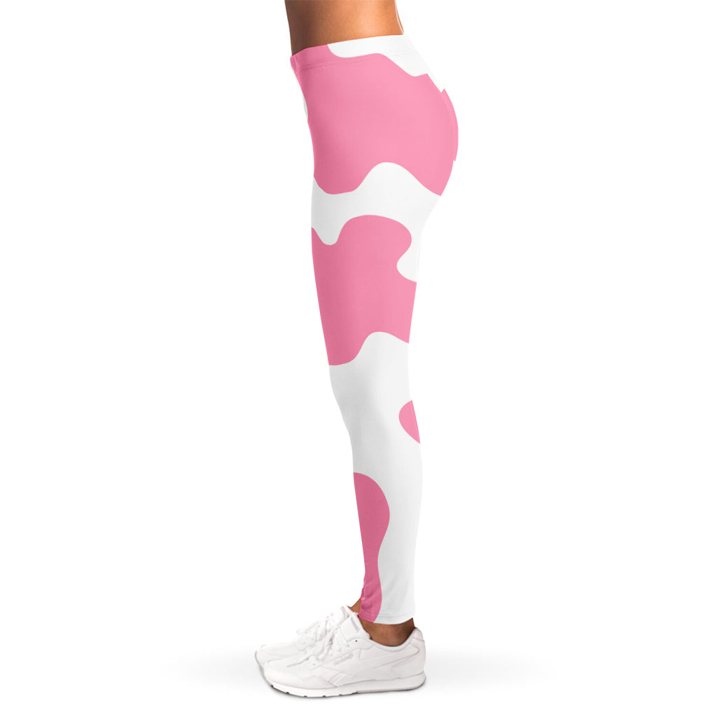 Pastel Pink And White Cow Print Women's Leggings