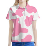 Pastel Pink And White Cow Print Women's Polo Shirt