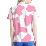 Pastel Pink And White Cow Print Women's Polo Shirt