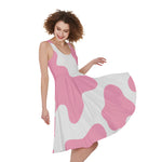 Pastel Pink And White Cow Print Women's Sleeveless Dress