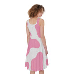 Pastel Pink And White Cow Print Women's Sleeveless Dress