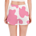 Pastel Pink And White Cow Print Women's Split Running Shorts