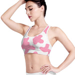 Pastel Pink And White Cow Print Women's Sports Bra