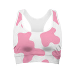 Pastel Pink And White Cow Print Women's Sports Bra