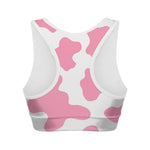 Pastel Pink And White Cow Print Women's Sports Bra