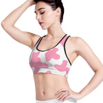 Pastel Pink And White Cow Print Women's Sports Bra