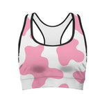 Pastel Pink And White Cow Print Women's Sports Bra