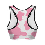 Pastel Pink And White Cow Print Women's Sports Bra