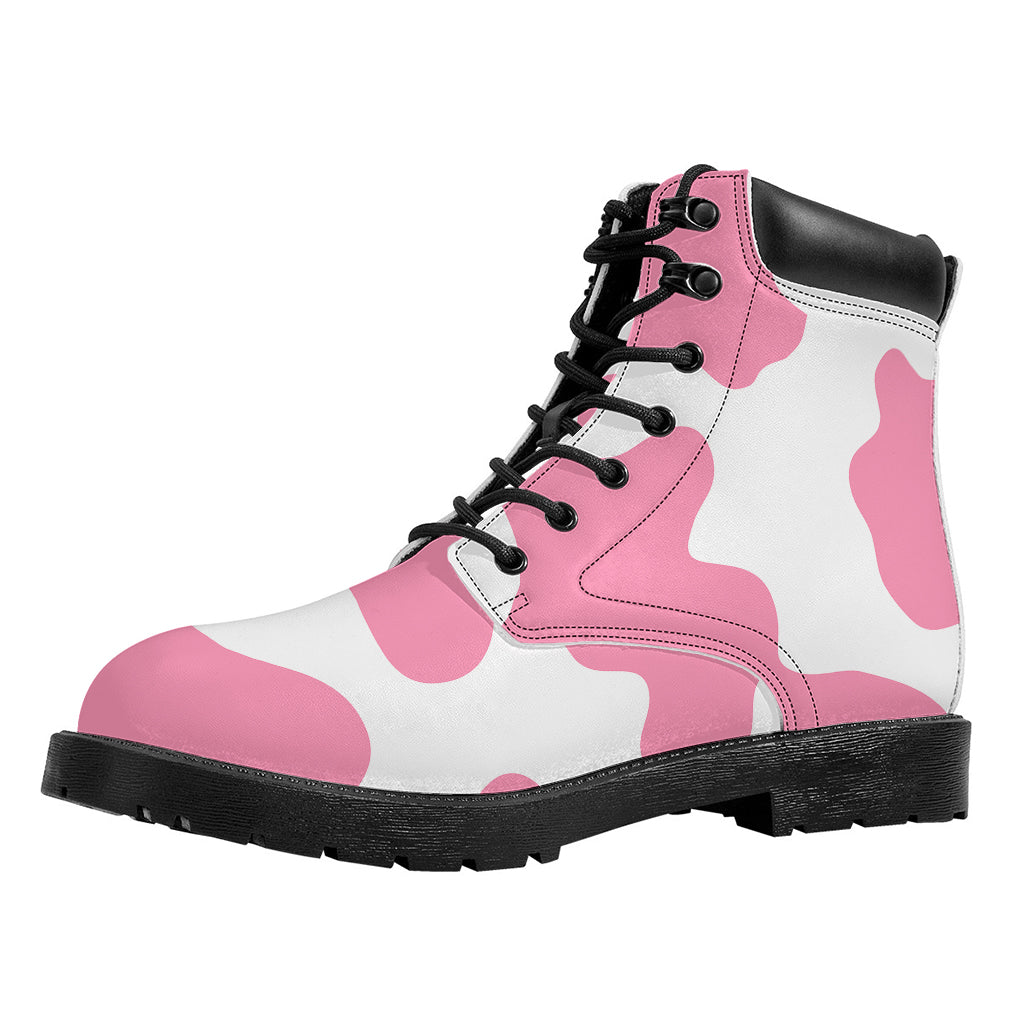 Pastel Pink And White Cow Print Work Boots