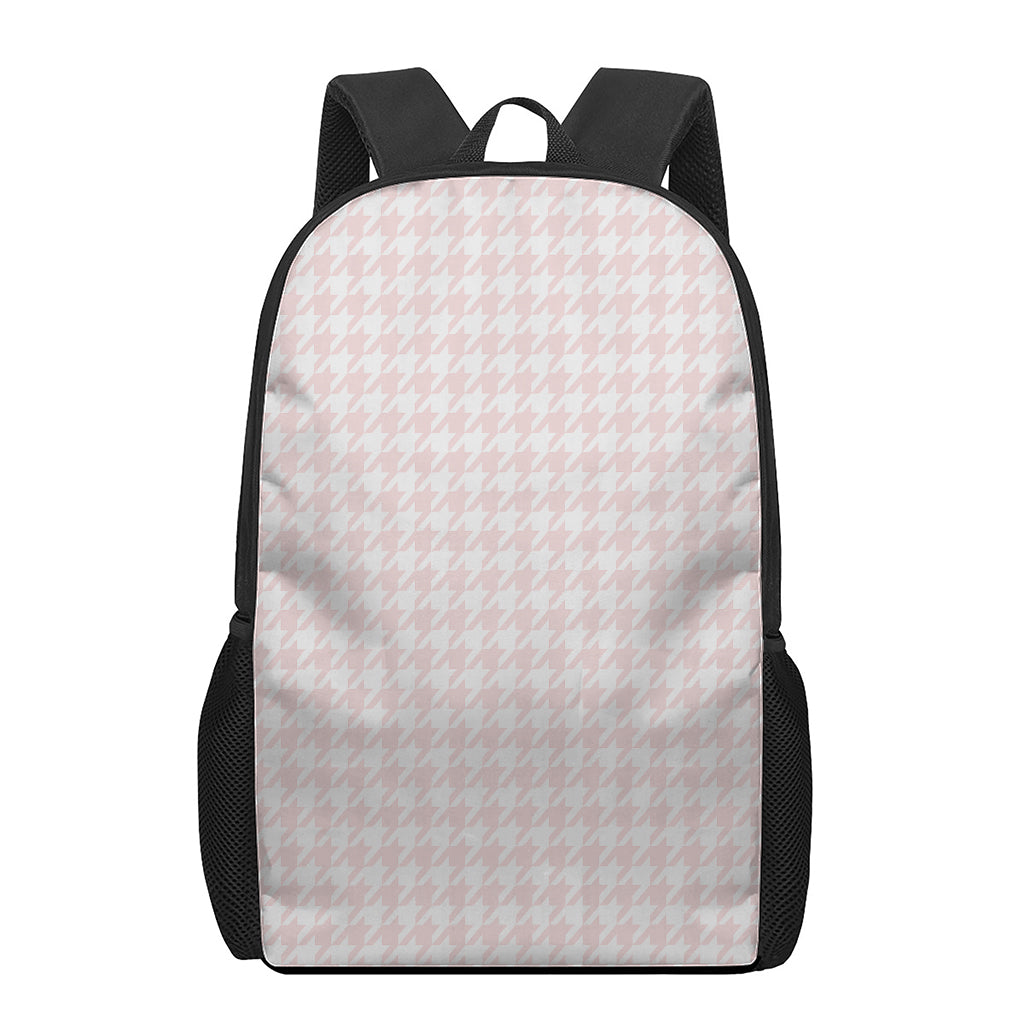 Pastel Pink And White Houndstooth Print 17 Inch Backpack