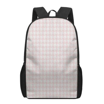 Pastel Pink And White Houndstooth Print 17 Inch Backpack