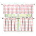 Pastel Pink And White Houndstooth Print 3 Piece Kitchen Curtains