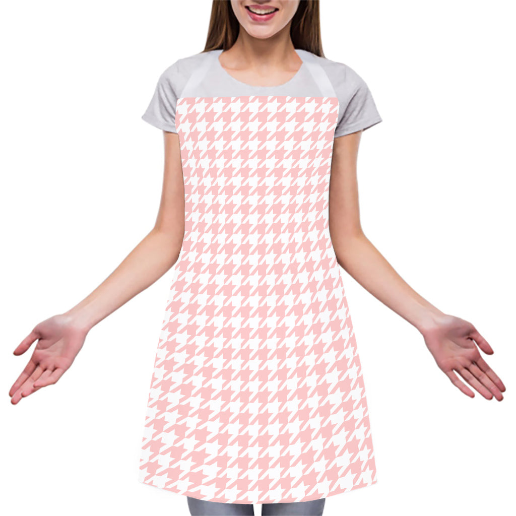 Pastel Pink And White Houndstooth Print Adjustable Apron