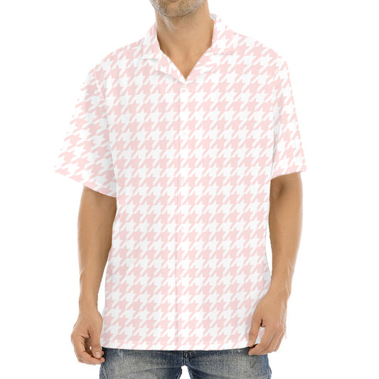 Pastel Pink And White Houndstooth Print Aloha Shirt