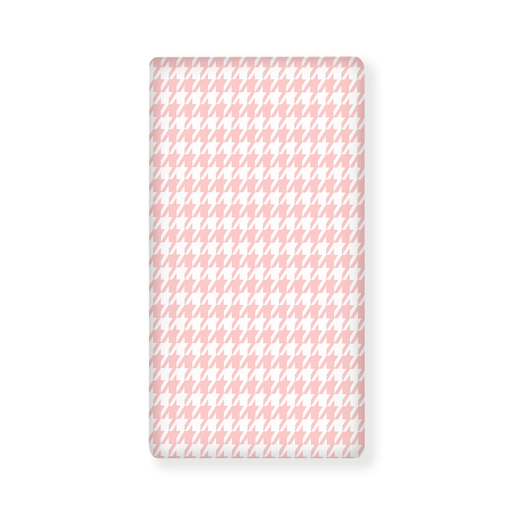 Pastel Pink And White Houndstooth Print Baby Crib Sheet