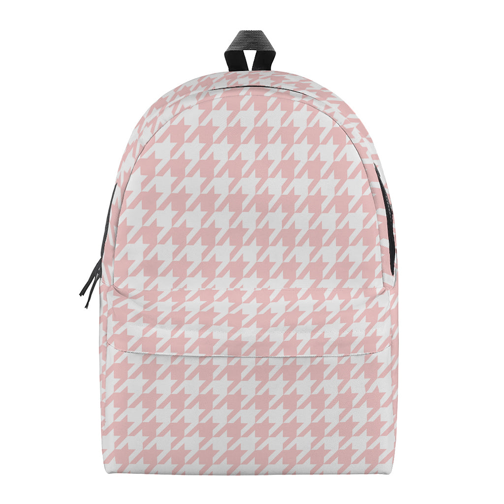 Pastel Pink And White Houndstooth Print Backpack