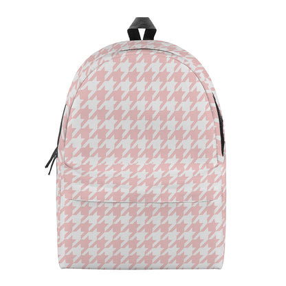 Pastel Pink And White Houndstooth Print Backpack