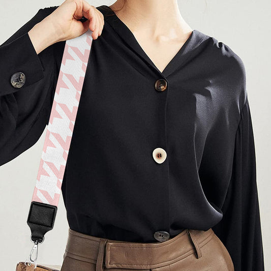 Pastel Pink And White Houndstooth Print Bag Strap