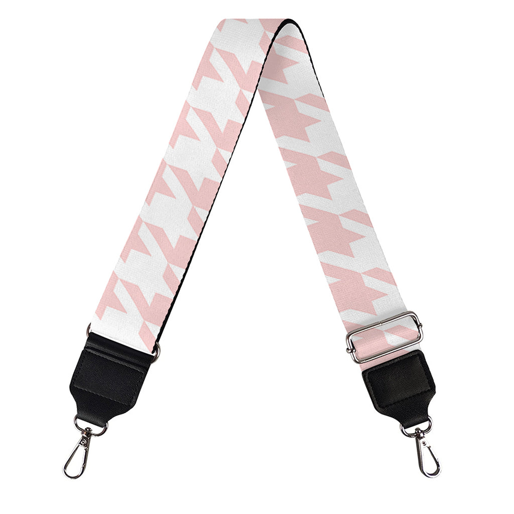 Pastel Pink And White Houndstooth Print Bag Strap