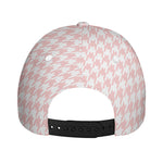 Pastel Pink And White Houndstooth Print Baseball Cap