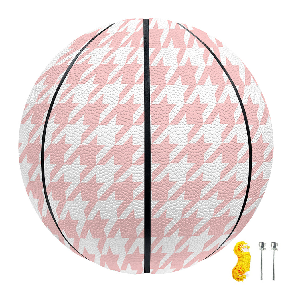 Pastel Pink And White Houndstooth Print Basketball