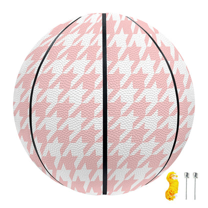 Pastel Pink And White Houndstooth Print Basketball
