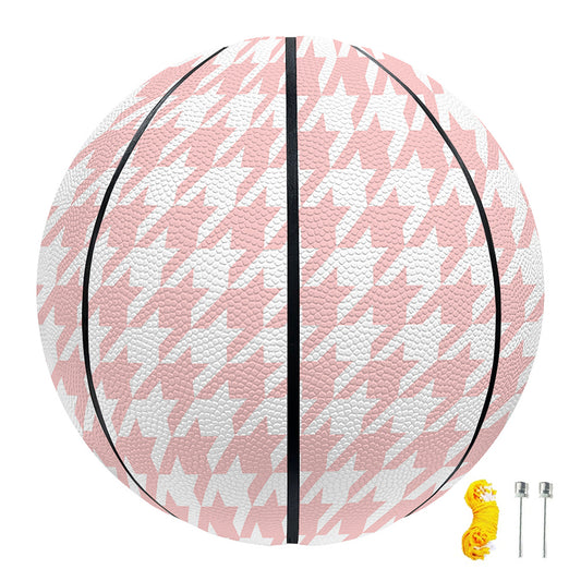 Pastel Pink And White Houndstooth Print Basketball
