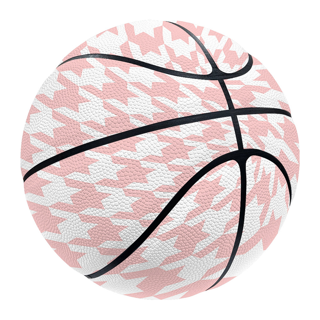 Pastel Pink And White Houndstooth Print Basketball