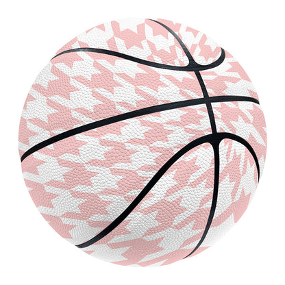 Pastel Pink And White Houndstooth Print Basketball