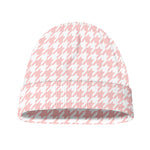 Pastel Pink And White Houndstooth Print Beanie