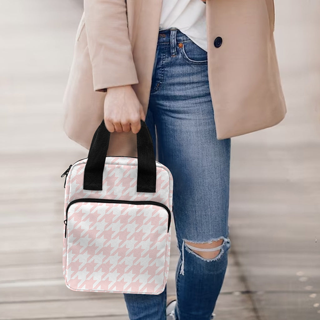 Pastel Pink And White Houndstooth Print Bible Tote Bag