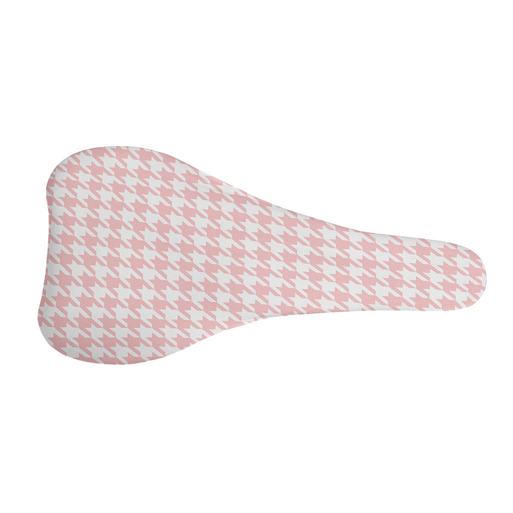 Pastel Pink And White Houndstooth Print Bicycle Seat Cover