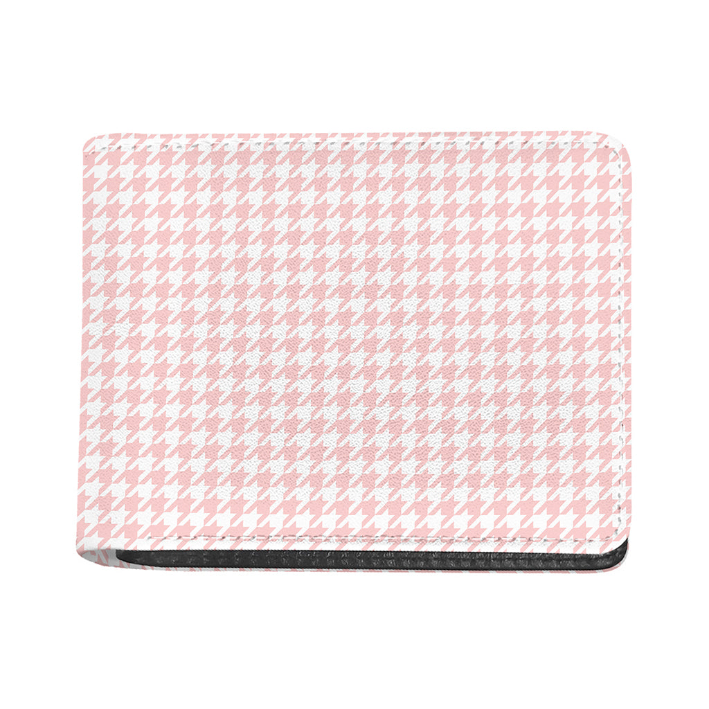 Pastel Pink And White Houndstooth Print Bifold Wallet