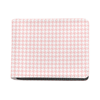 Pastel Pink And White Houndstooth Print Bifold Wallet