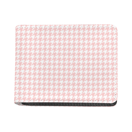 Pastel Pink And White Houndstooth Print Bifold Wallet