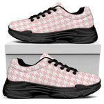 Pastel Pink And White Houndstooth Print Black Chunky Shoes