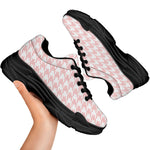 Pastel Pink And White Houndstooth Print Black Chunky Shoes
